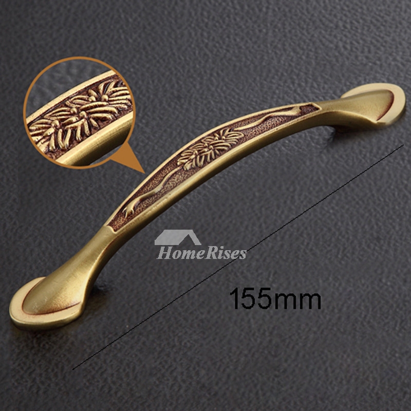 Cabinet Pull: Floral Carved Antique Brass Curved Arch Vintage Style