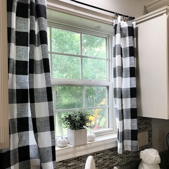 Cafe Curtains Buffalo Check Kitchen Window Clip Rings Modern Farmhouse