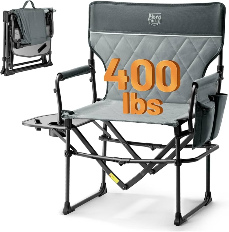 Camping Chair with Quilted Grey Fabric and Sturdy Sled Base Support