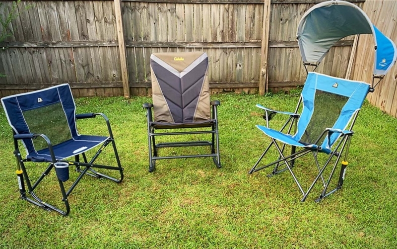 Camping Rocker Folding Metal Frame with Shock Absorbers and Sun Canopy