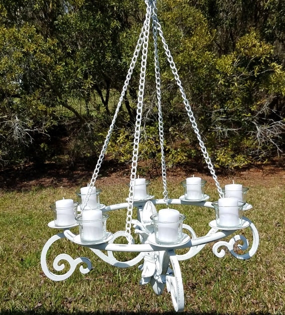 Candle Chandelier Circular Frame holding Eight Glass Votive Holders