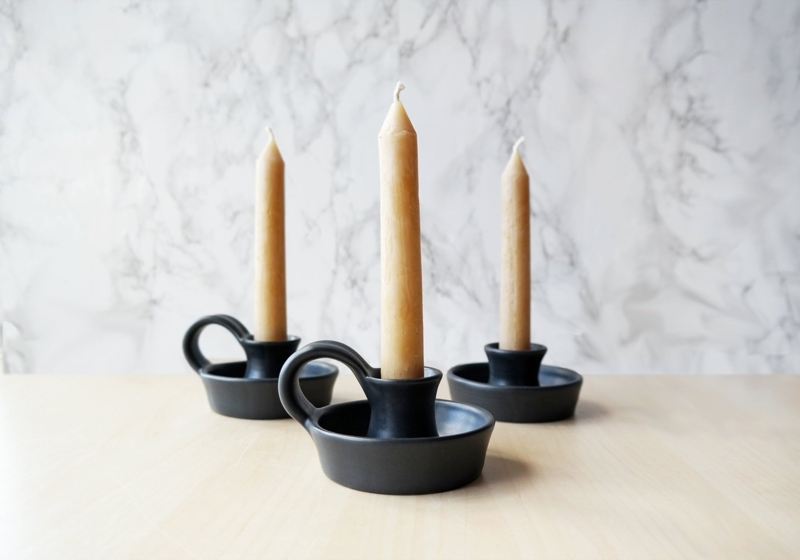 Candle Holder featuring Matte Black Finish and Integrated Loop Handle