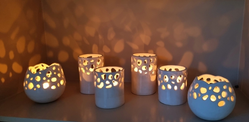 Candle Lanterns with Hand Carved Perforations for Dappled Light