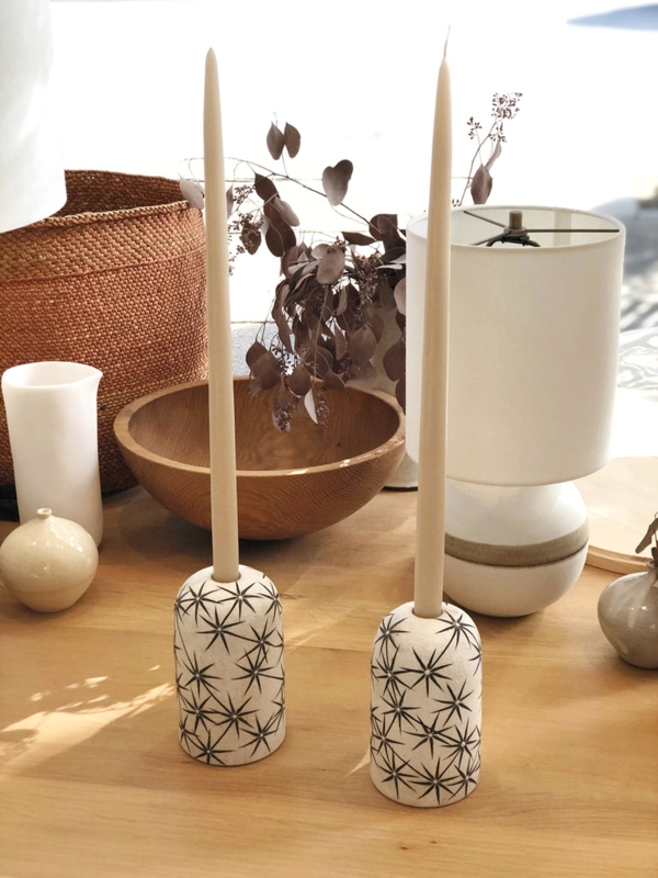 Candlestick Holder featuring Hand-Painted Starburst Pattern