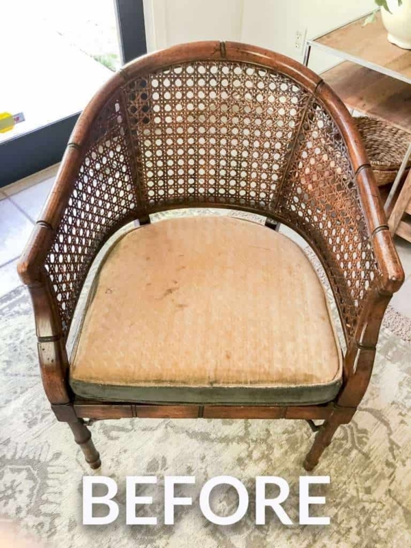 Cane Armchair Bamboo Style Frame Hexagonal Weave Barrel Back