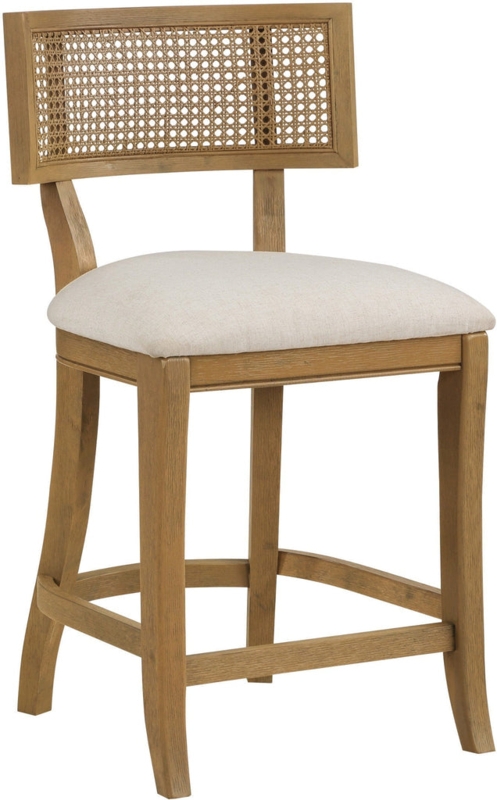Cane Back Counter Stool featuring Arched Footrest & Weathered Oak