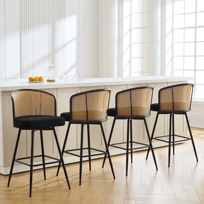 Cane Back Swivel Upholstered Counter & Bar Stool Counter Stool (26 Seat  Height) Black 3