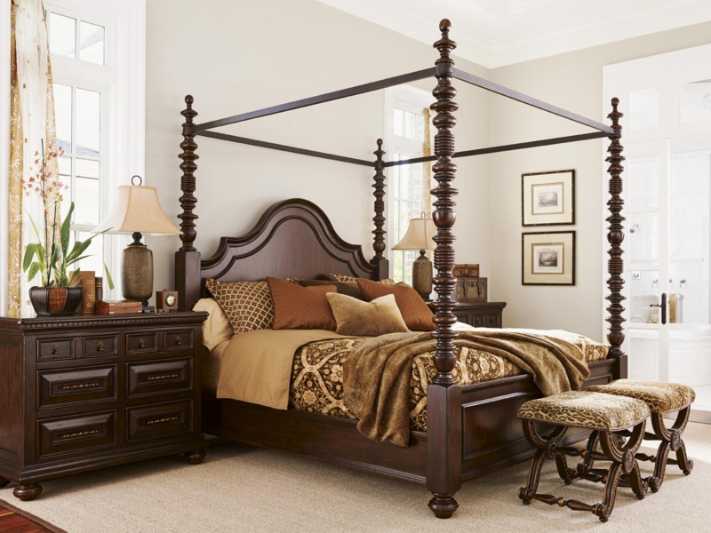 Canopy Bed Canopy Frame, Leopard Print Stools, Carved Turned Posts