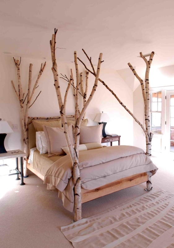 Canopy Bed Natural Birch Tree Posts Raw Branch Frame Rustic