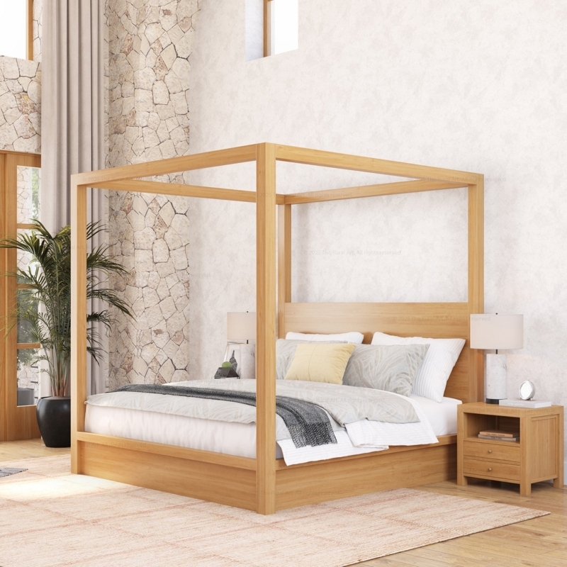 Canopy Bed Solid Wood Frame with Clean Lines and Natural Grain