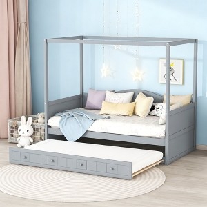 Canopy Daybed Cool Gray Faux Drawer Fronts with Trundle, Transitional Bed