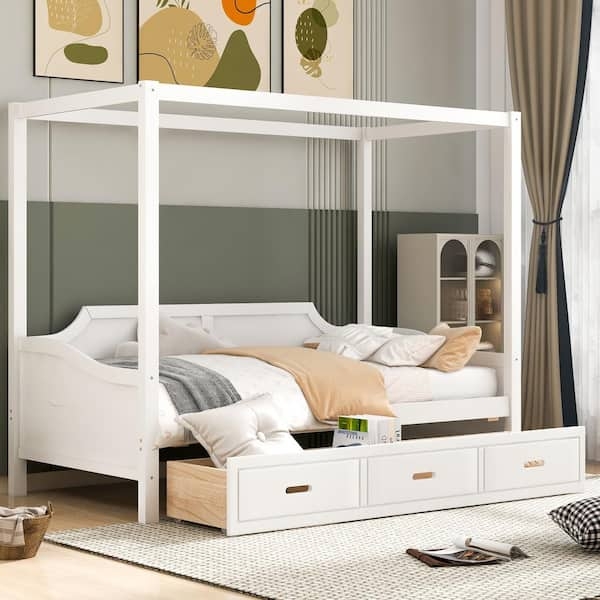 Canopy Daybed Matte Finish Curved Backrest Faux Drawers, Modern Storage