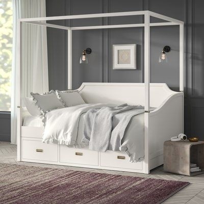 Canopy Daybed Scalloped Backrest Integrated Drawers, Small Space Ideas