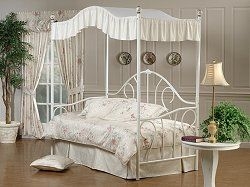 Canopy Daybed White Metal Scrollwork with Ruffled Valance, Cottage Frame