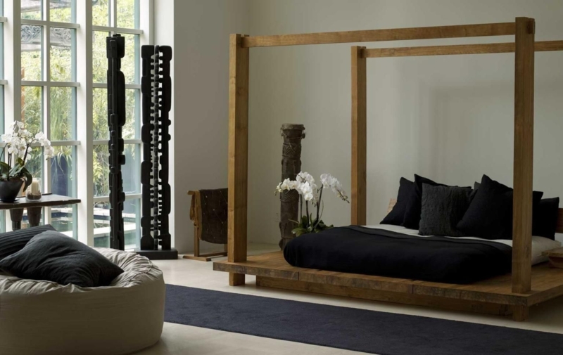 Canopy Platform Bed Honey Brown Timber Organic Modern Zen Style
