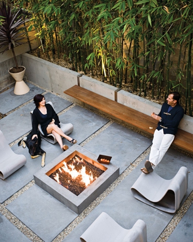 Cantilevered Wood Bench Floating Modern Concrete Patio Set