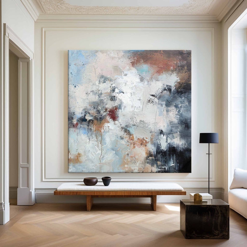 Canvas Wall Art: Oversized Square Abstract in Arctic Blue and Rust