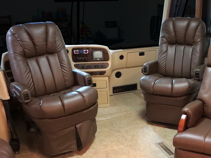 Captain's Chair: Chestnut Brown Tufted Upholstery with Integrated Controls