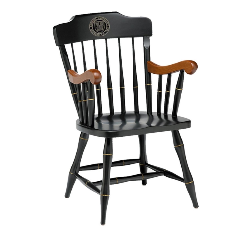 Captain's Chair: Matte Black with Cherry Finish Arms and Gold Pinstriping