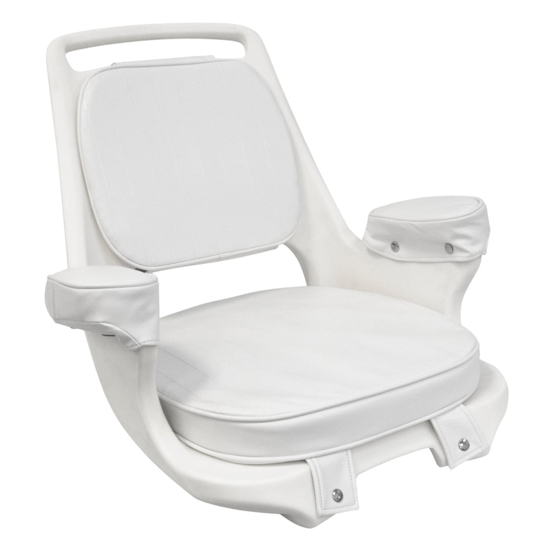 Captain's Chair: White Marine Grade Upholstery with Snap-on Cushions
