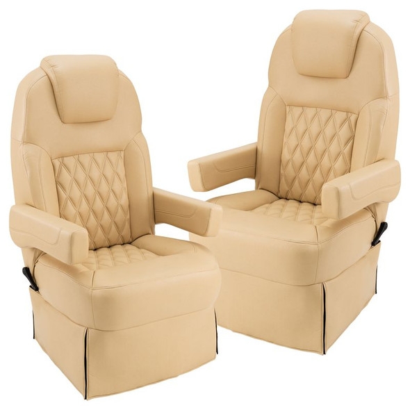 Captain's Chairs: Sand Beige Diamond Quilted Upholstery with Skirted Base