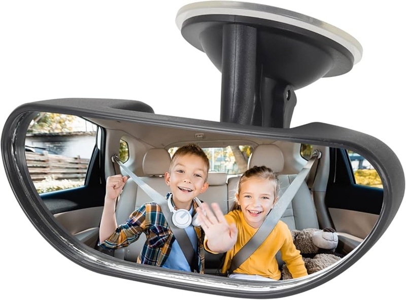 Car Mirror with Suction Cup Mount and 360 Degree Rotation, Wide Angle View