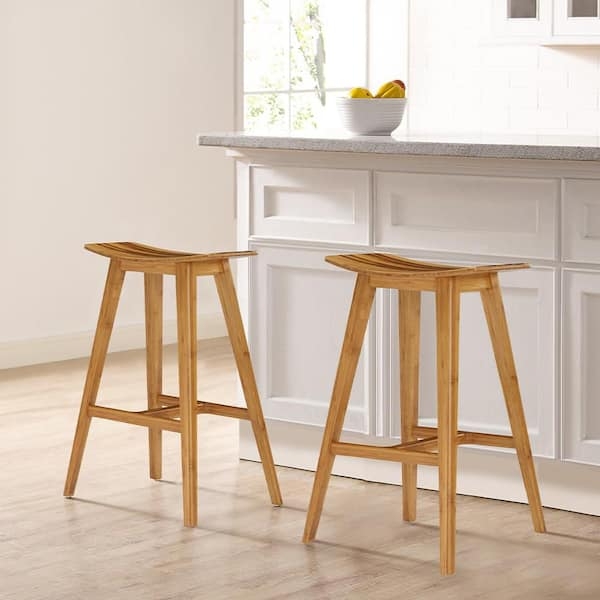 Caramelized Bamboo Counter Stools, Saddle Seat, Tiger Accent Grain