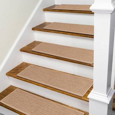 Carpet Stair Tread, Warm Beige Ribbed Weave Non-Slip Runners