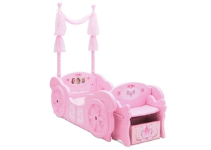 Carriage Bed with Integrated Storage Bench, Canopy Posts, in Pink