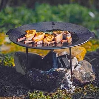 Cast Iron Campfire Griddle with Three Removable Legs and Shallow Rim