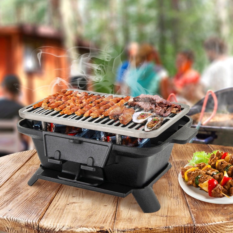 Cast Iron Hibachi Grill, Adjustable Vents, Tabletop Design