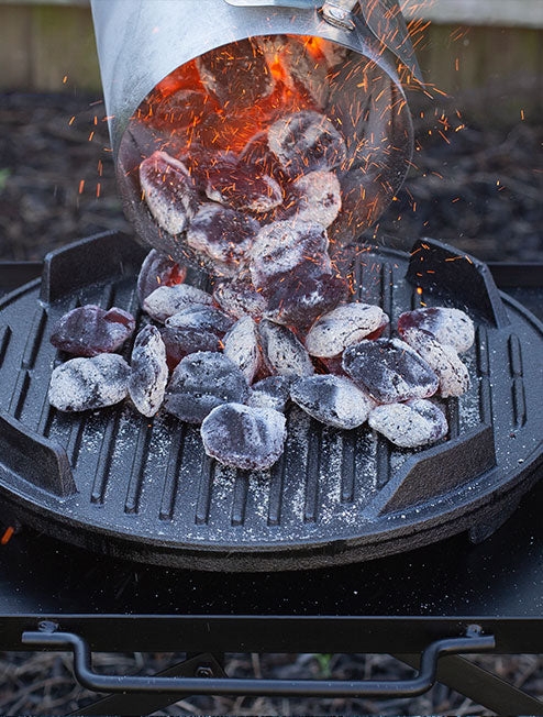 Cast Iron Kickoff Grill Portable Ribbed Grate Three Legged Base