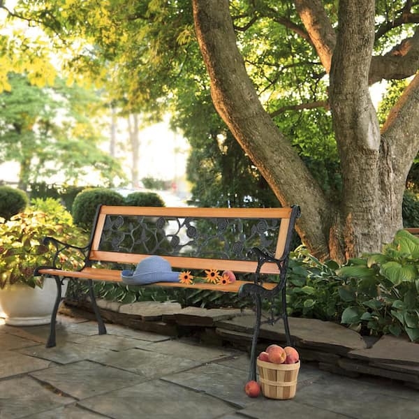Cast Iron Lawn Seat VINGLI 38.5" Antique Garden Bench - Cast Aluminum &  Iron Frame, 500 Lb Capacity, White Finish Park Bench
