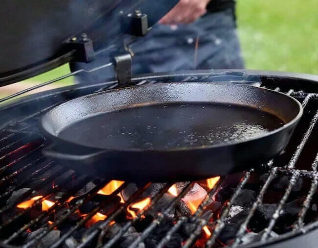 Cast Iron Skillet Pan Seasoned Dual Handles for Outdoor Grilling