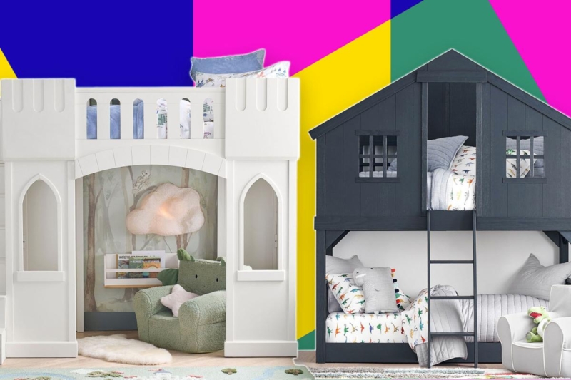 Castle Loft Bed White with Play Nook and Crenellations