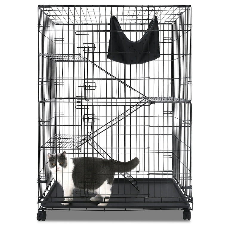 Cat Cage Collapsible Frame Vertical Cat Enclosure with Hammock