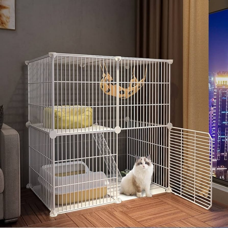 Cat Cage Crisp White Finish Modular Panel Design Minimalist