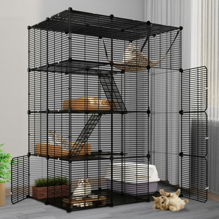 Cat Cage DIY Detachable Metal Pet Playpen, Four Tier