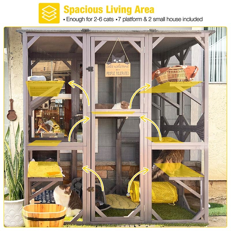 Cat Enclosure Featuring Seven Climbing Levels and Weathered Finish