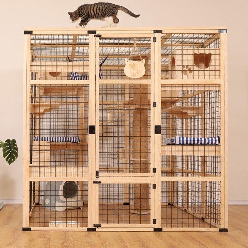 Cat Enclosure Natural Wood Modern Wooden Cattery Villa