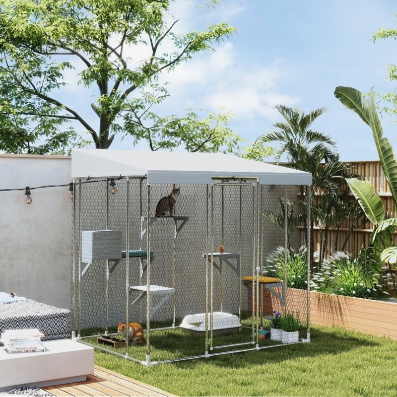 Cat Enclosure Pitched Canopy Galvanized Steel Catio Tropical Oasis