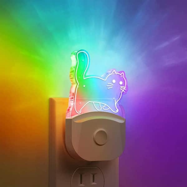 Cat Shaped Night Light, Playful Rainbow RGB for Nursery Wall Plug