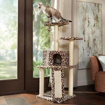 Cat Tree Condo with Bold Cheetah Print & Scratching Ramp