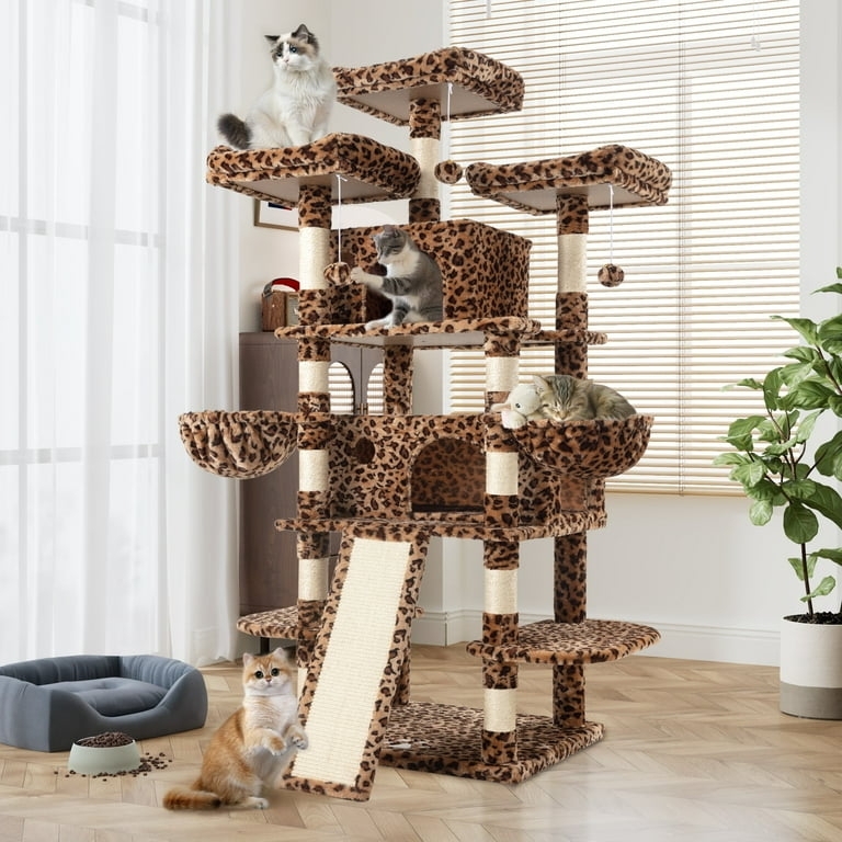 Cat Tree with Leopard Print, Side Hammocks, and Maximalist Style