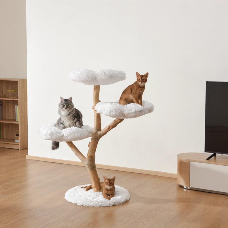 Cat Tree with Real Wood Branches and Sculptural Blossom Platforms