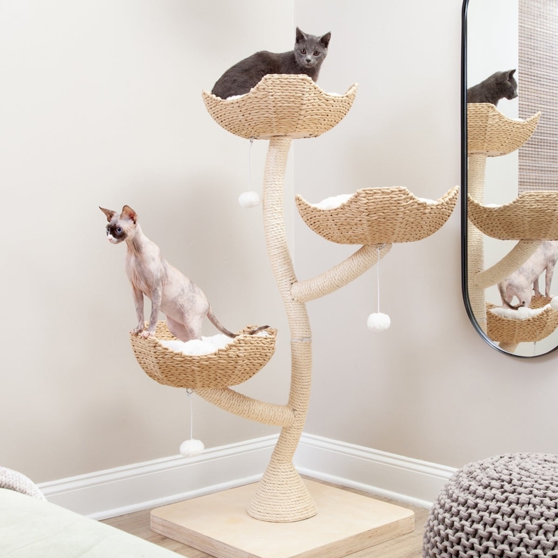 Cat Tree with Sculptural Branch Design and Petal-Shaped Baskets
