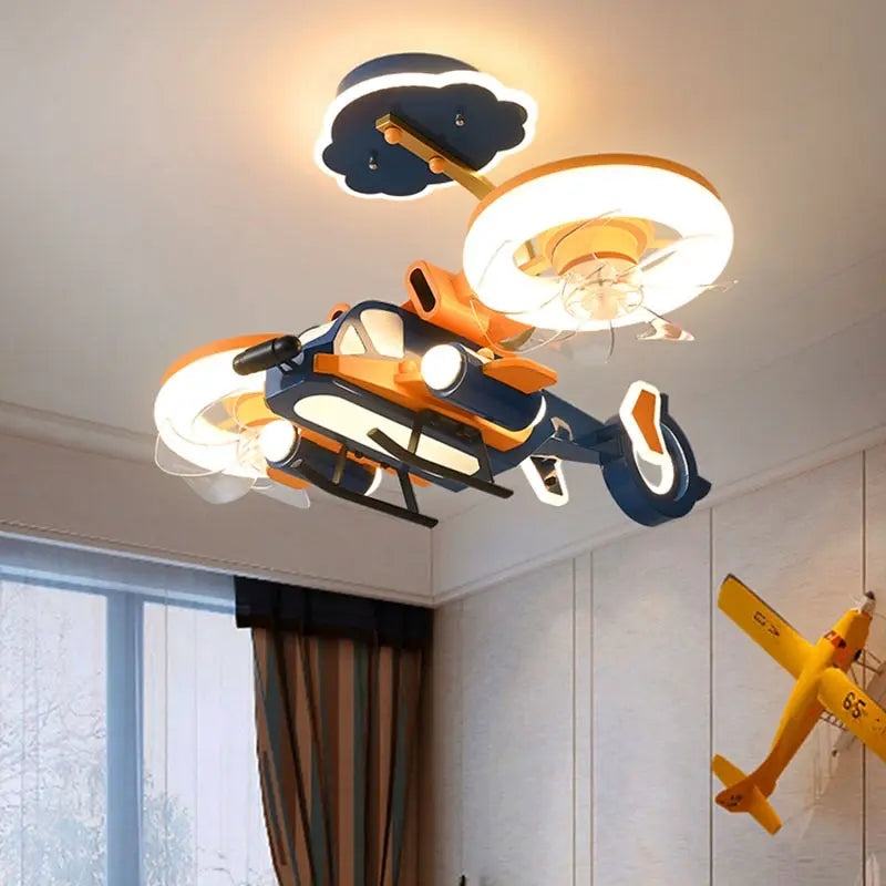 Ceiling Fan Light Helicopter Design Dual Rotor Fans Cloud Base
