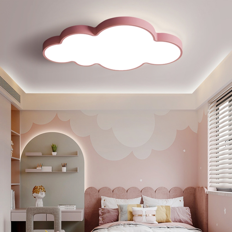 Ceiling Light Cloud Shape Pink Frame Flush Mount Diffused Glow