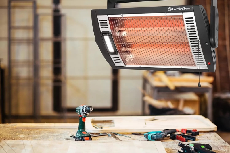 Ceiling Mounted Heater Integrated LED Light Adjustable Tilt Workshop