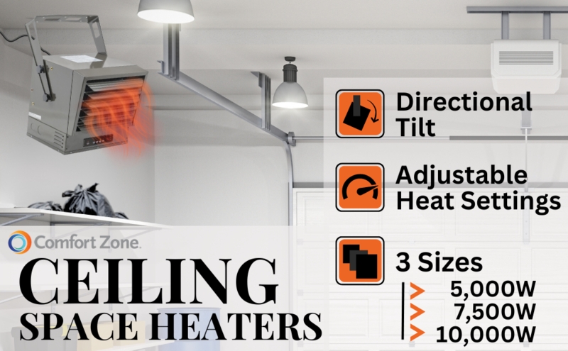 Ceiling Space Heater Hard-Wired Installation Charcoal Grey Tilt